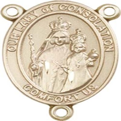 14K Gold Filled Our Lady of Consolation Rosary Centerpiece Medal, 3/4 Inch