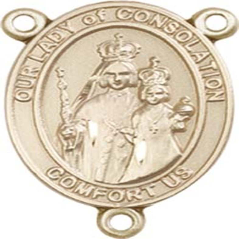 14K Gold Filled Our Lady of Consolation Rosary Centerpiece Medal, 3/4 Inch