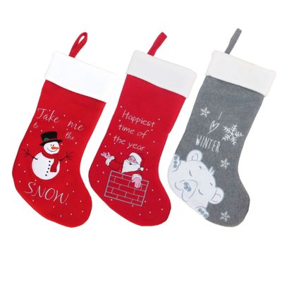 BambooMN 18" Classic Embroidered Sequined Animal Christmas Stocking - Assortment 95-3 Units