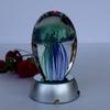 Hand blown glass - Jellyfish Paperweight , Glow in the Dark Glass with Multi-color Light Base ( (BLUE & GREEN) view 1