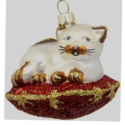 3" CDL Glass Blown Cat Animal Ornaments for Christmas Tree (3",Cat G04)