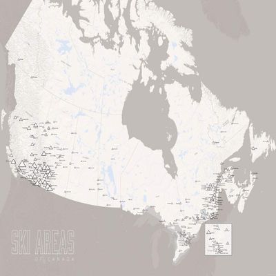 Canada Ski Resorts Map 24x36 Poster (White & Gray)
