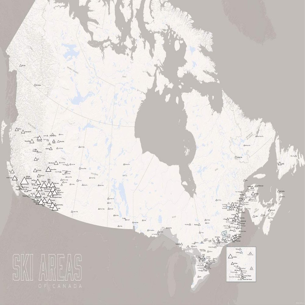 Canada Ski Resorts Map 24x36 Poster (White & Gray)