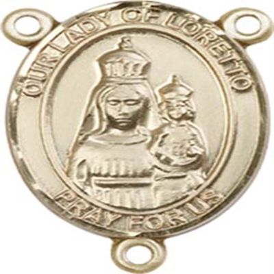 14K Gold Filled Our Lady of Loretto Rosary Centerpiece Medal, 3/4 Inch