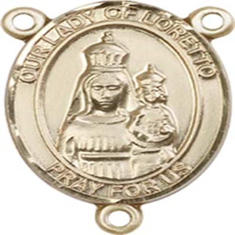 14K Gold Filled Our Lady of Loretto Rosary Centerpiece Medal, 3/4 Inch