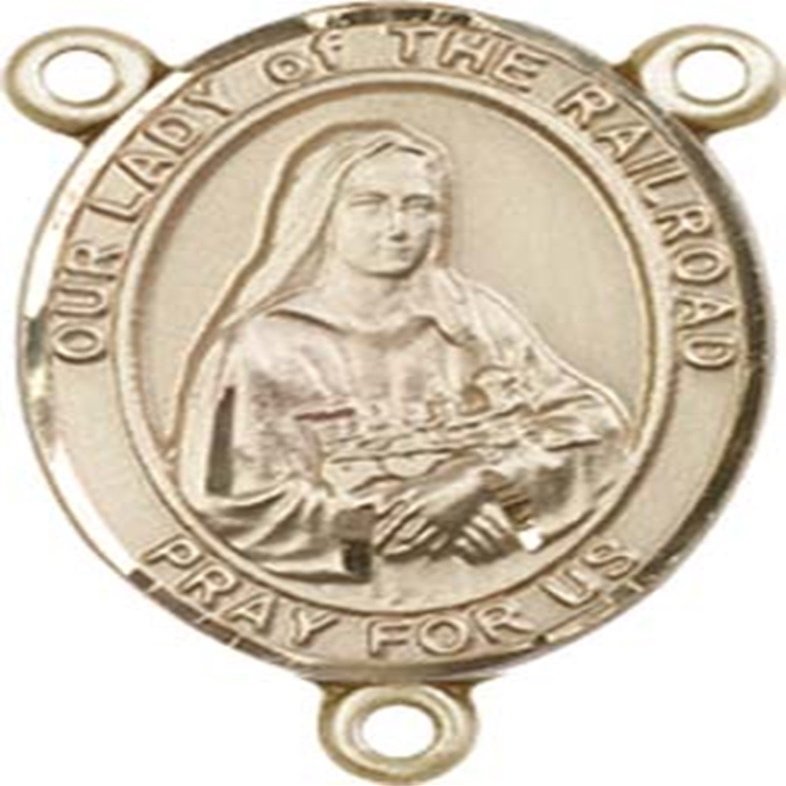 14K Gold Filled Our Lady of the Railroad Rosary Centerpiece Medal, 3/4 Inch