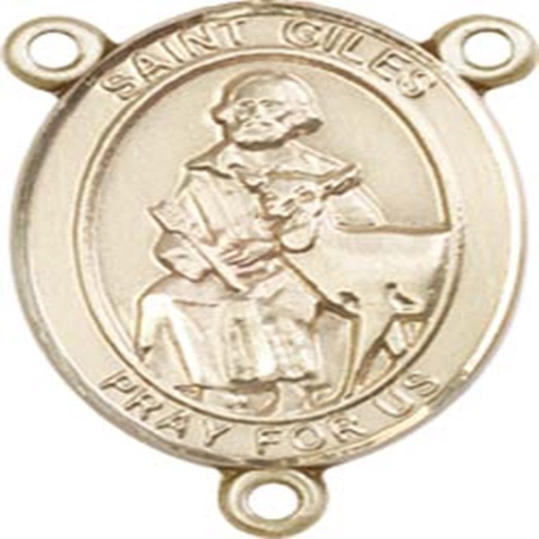 14K Gold Filled Saint Giles Rosary Centerpiece Medal, 3/4 Inch