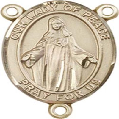 14K Gold Filled Our Lady of Peace Rosary Centerpiece Medal, 3/4 Inch