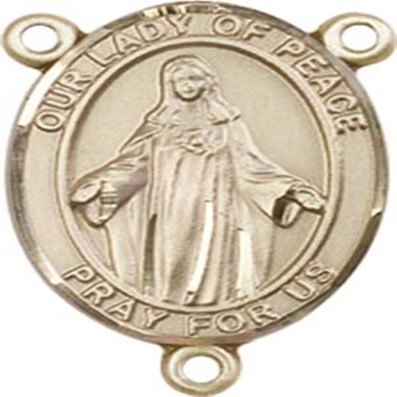 14K Gold Filled Our Lady of Peace Rosary Centerpiece Medal, 3/4 Inch
