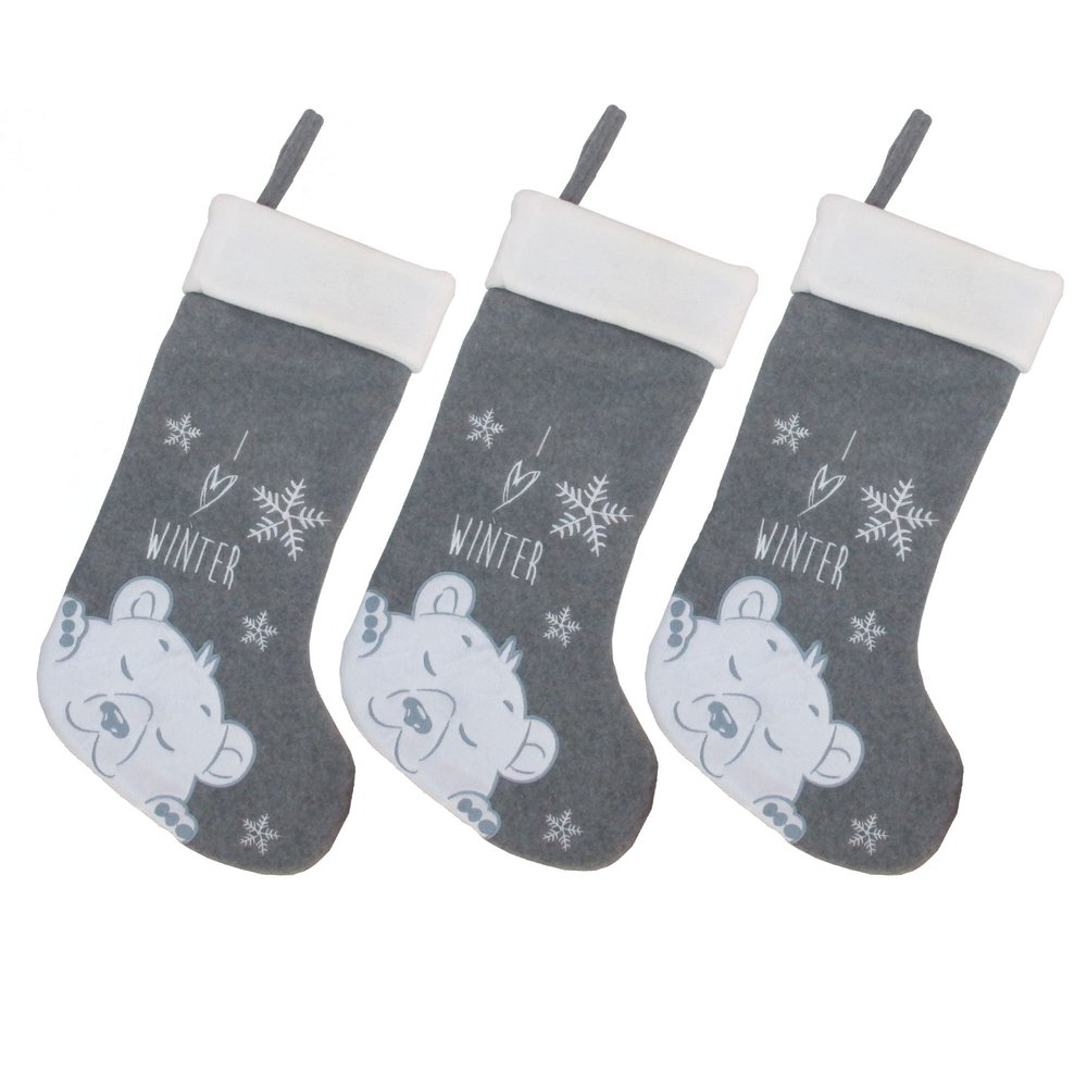 BambooMN 3 Piece Set 18" Classic Personalized Embroidered Sequined Animal Christmas for Kids, Parents, Family and Pets, Style Polar Bear