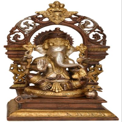 Exotic India ZCI08 Lord Prabhavali & Kirtimukha Ganesha Brass Statue, Brown