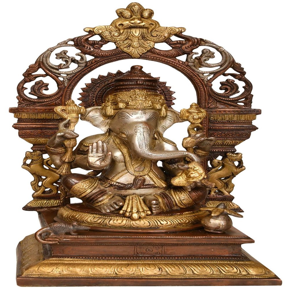 Exotic India ZCI08 Lord Prabhavali & Kirtimukha Ganesha Brass Statue, Brown