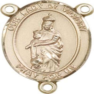 14K Gold Filled Our Lady of Victory Rosary Centerpiece Medal, 3/4 Inch