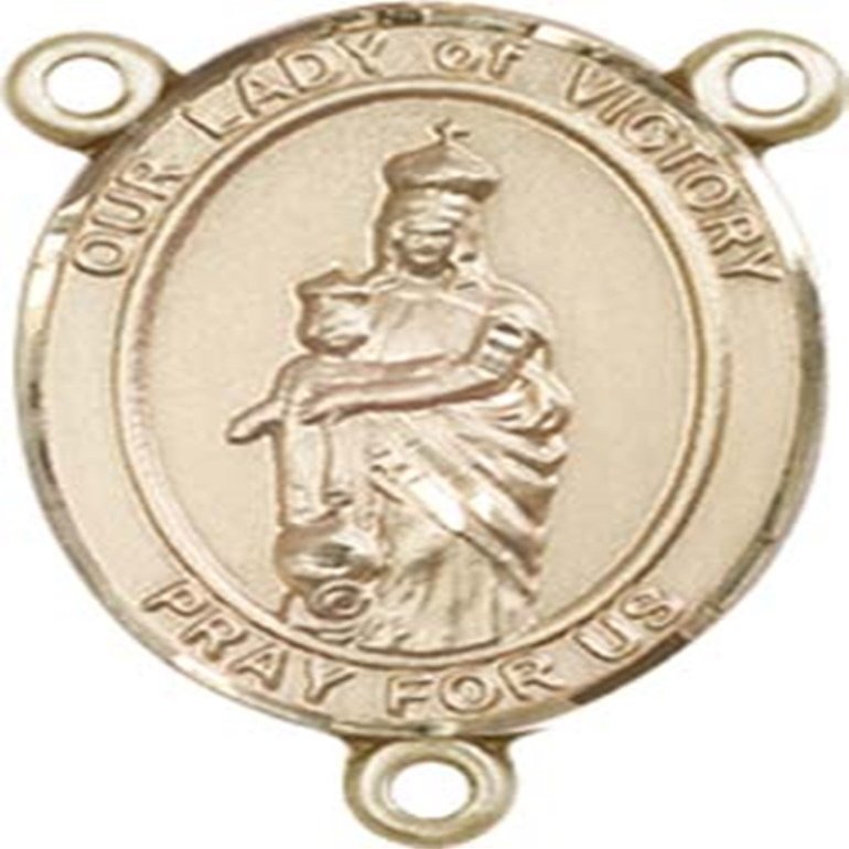 14K Gold Filled Our Lady of Victory Rosary Centerpiece Medal, 3/4 Inch