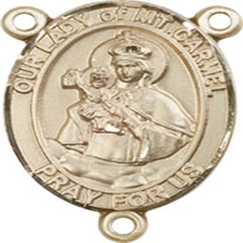 14K Gold Filled Our Lady of Mount Carmel Rosary Centerpiece Medal, 3/4 Inch