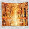 Ambesonne Country Tapestry, Painting of a Forest by the Small Lake in Autumn Pale Fall Trees and Leaves Art, Wide Wall Hanging for Bedroom Living Room Dorm, 80" X 60", Brown Orange view 1