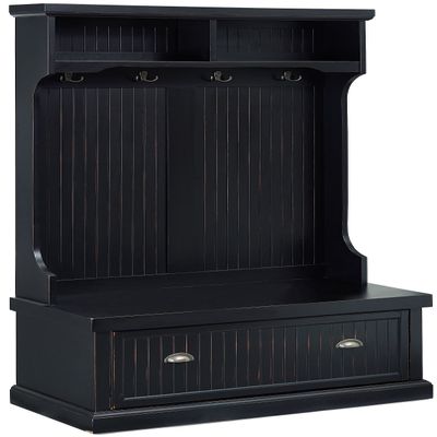 Crosley Furniture Seaside Hall Tree with Shoe Rack Bench and Coat Hooks for Hanging Storage, Distressed Black
