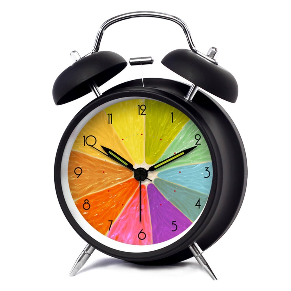 4 Inch Creative Fashion Cartoon Quiet Night Light Students Children Alarm Clock-Lemon (Black)