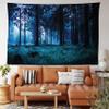 Ambesonne Forest Tapestry, Night Scene of Autumn Forest in Thuringia Germany Foggy Pine Trees Greenery, Wide Wall Hanging for Bedroom Living Room Dorm, 60" X 40", Black Green view 1