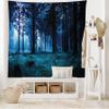Ambesonne Forest Tapestry, Night Scene of Autumn Forest in Thuringia Germany Foggy Pine Trees Greenery, Wide Wall Hanging for Bedroom Living Room Dorm, 60" X 40", Black Green view 2