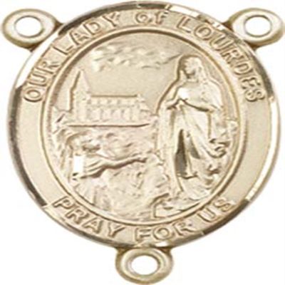 14K Gold Filled Our Lady of Lourdes Rosary Centerpiece Medal, 3/4 Inch