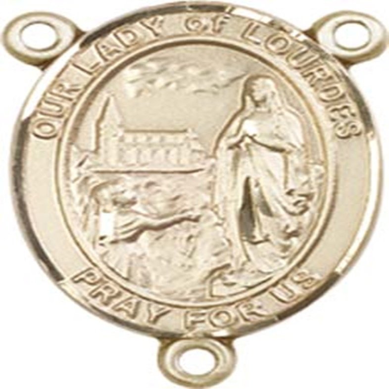 14K Gold Filled Our Lady of Lourdes Rosary Centerpiece Medal, 3/4 Inch