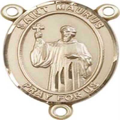 14K Gold Filled Saint Maurus Rosary Centerpiece Medal, 3/4 Inch