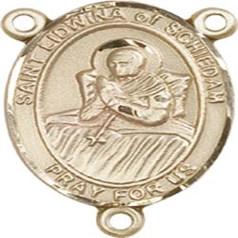 14K Gold Filled Saint Lidwina of Schiedam Rosary Centerpiece Medal, 3/4 Inch