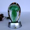 Hand blown glass - Jellyfish Paperweight , Glow in the Dark Glass with Multi-color Light Base ( (GREEN) view 1