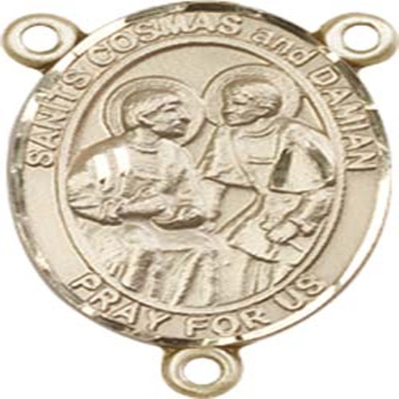 14K Gold Filled Sts. Cosmas & Damian Rosary Centerpiece Medal, 3/4 Inch