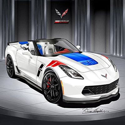 2017 Corvette GRANDSPORT Z51 Roadster- Heritage Edition - Arctic White- Art Print Poster by Artist Danny Whitfield - Size 20 X 30