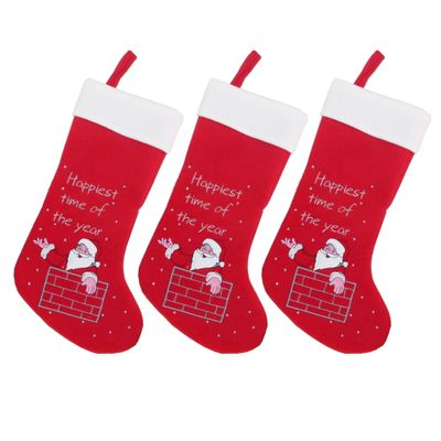BambooMN 18" Classic Embroidered Sequined Christmas Stocking - Santa - 3 Units
