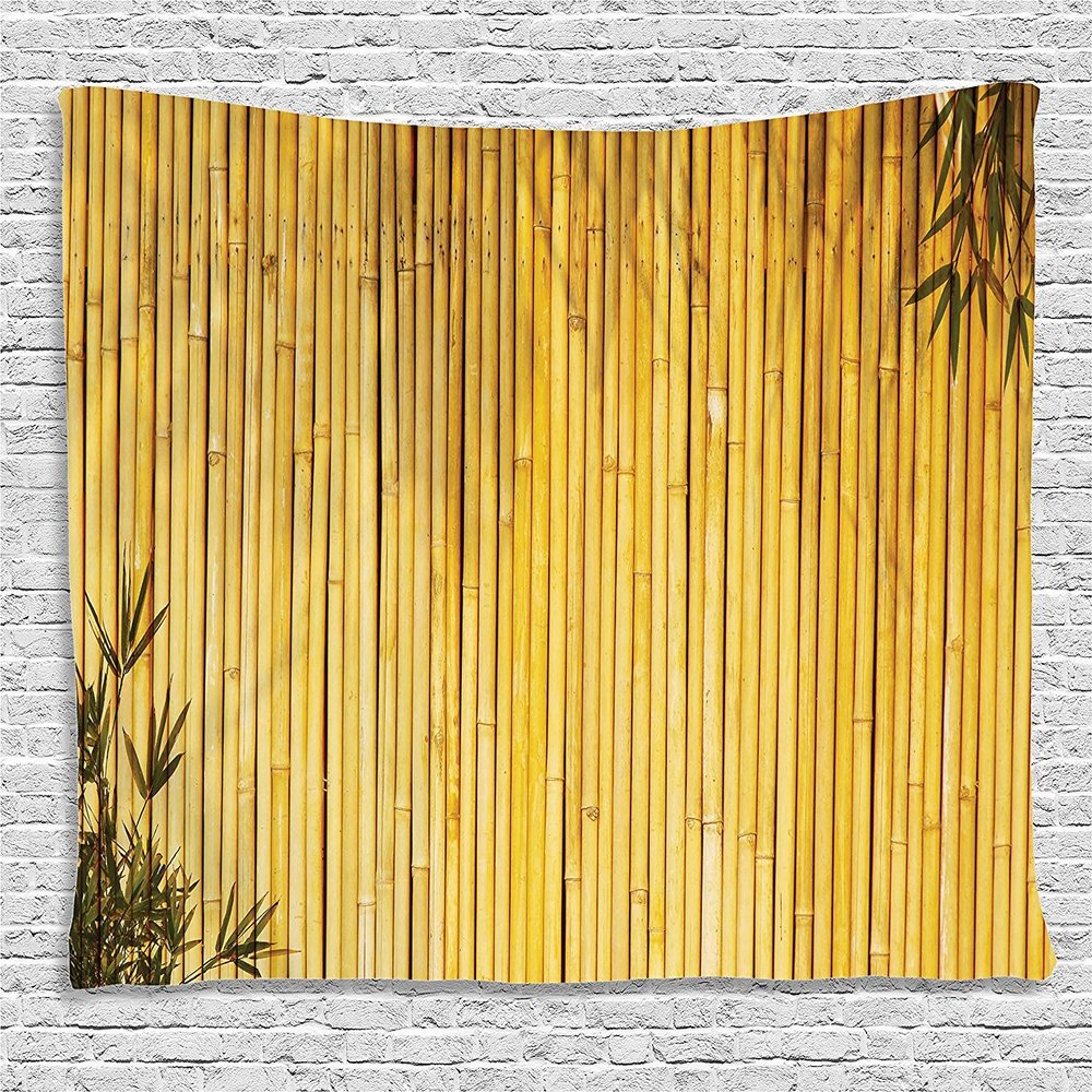 Ambesonne Forest Tapestry, Simple Themed Leaves and Oriental Nature Inspired Image Wildlife Themed Print, Wide Wall Hanging for Bedroom Living Room Dorm, 80" X 60", Yellow Mustard