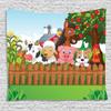 Ambesonne Cartoon Tapestry, Composition Farm Animals on Fence Comic Mascots Dog Cow Horse Design, Wide Wall Hanging for Bedroom Living Room Dorm, 60" X 40", Green Multicolor view 1