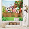 Ambesonne Cartoon Tapestry, Composition Farm Animals on Fence Comic Mascots Dog Cow Horse Design, Wide Wall Hanging for Bedroom Living Room Dorm, 60" X 40", Green Multicolor view 2