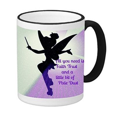 Faith Trust And Pixie Dust Fairy Silhouette Design Print Image 11 ounce Black Rim/Handle Ringer Ceramic Coffee Mug Tea Cup by Trendy Accessories
