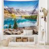 Ambesonne Landscape Tapestry, Still Calm Lake and Mountain Landscape with Rock and Sky Dream Life Print, Wide Wall Hanging for Bedroom Living Room Dorm, 80" X 60", Blue Green Grey view 2