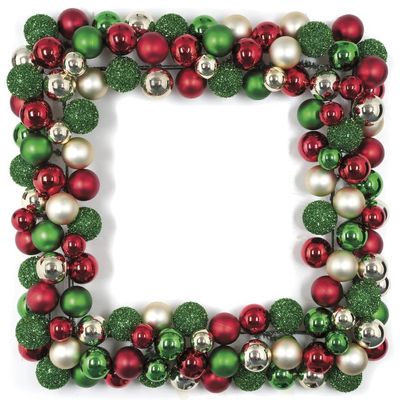 SilksAreForever 36" Artificial Mixed Plastic Ball Square-Shaped Wreath -Red/Green/Gold