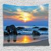Ambesonne Beach Tapestry, Sunset Scenery in Sandy Beach with Rocks and Waves Lonely Peace Morning Dream Earth, Wide Wall Hanging for Bedroom Living Room Dorm, 80" X 60", Yellow Blue view 1