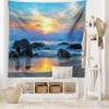 Ambesonne Beach Tapestry, Sunset Scenery in Sandy Beach with Rocks and Waves Lonely Peace Morning Dream Earth, Wide Wall Hanging for Bedroom Living Room Dorm, 80" X 60", Yellow Blue view 2