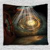 Ambesonne Fantasy Tapestry, Fantasy Scenery with Clock Dream Sky Rays from the Ceiling Fictional Art, Wide Wall Hanging for Bedroom Living Room Dorm, 80" X 60", Teal Brown view 1