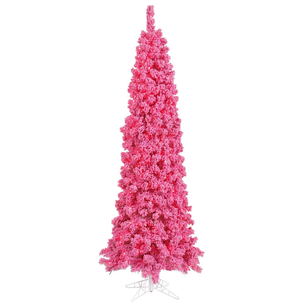 Vickerman 6.5' Flocked Pink Fir Artificial Christmas Tree, Pink Dura-lit LED Lights- Snow Covered Faux Pink Tree - Seasonal Indoor Home Decor