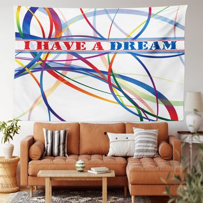 Ambesonne Saying Tapestry, I Have a Dream Famous Words by MLK Black History Month American Artwork, Wide Wall Hanging for Bedroom Living Room Dorm, 60" X 40", Red Blue