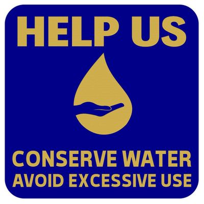 All Quality Help Us Conserve Water Wall Door Sign - Blue/Gold (Medium)