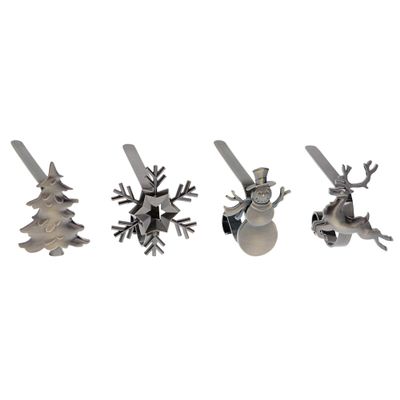Haute Decor MantleClip Stocking Holders with Removable ZINC Alloy Holiday Icons (4-Pack Assorted Icons, Antique Brass)