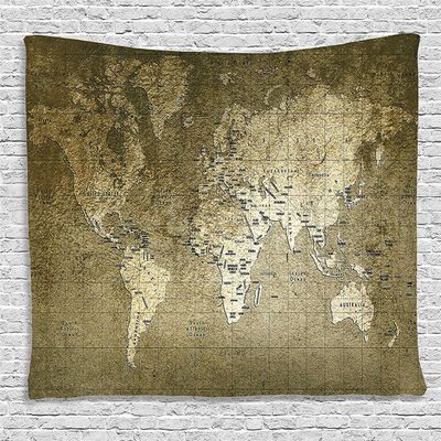 Ambesonne Antique Tapestry, Old World Map Texture Nostalgic Plan Atlas Trace of Life, Wide Wall Hanging for Bedroom Living Room Dorm, 60" X 40", Khaki Beige