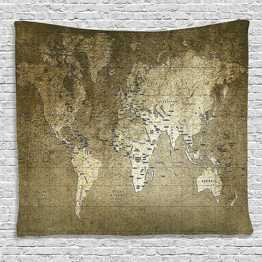 Ambesonne Antique Tapestry, Old World Map Texture Nostalgic Plan Atlas Trace of Life, Wide Wall Hanging for Bedroom Living Room Dorm, 60" X 40", Khaki Beige