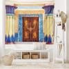 Ambesonne Egypt Tapestry, Old Building with Entry Door and Round Columns with Detailed Patterns, Wide Wall Hanging for Bedroom Living Room Dorm, 80" X 60", Chocolate Peach view 2