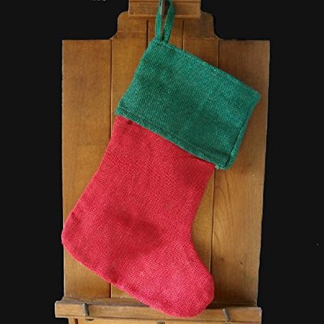 AK-Trading Burlap Jute Red & Green Holidays Christmas Stockings - Pack of 12 - Red Burlap Stocking with Green Cuff (8" x 17"H x 12" Foot)