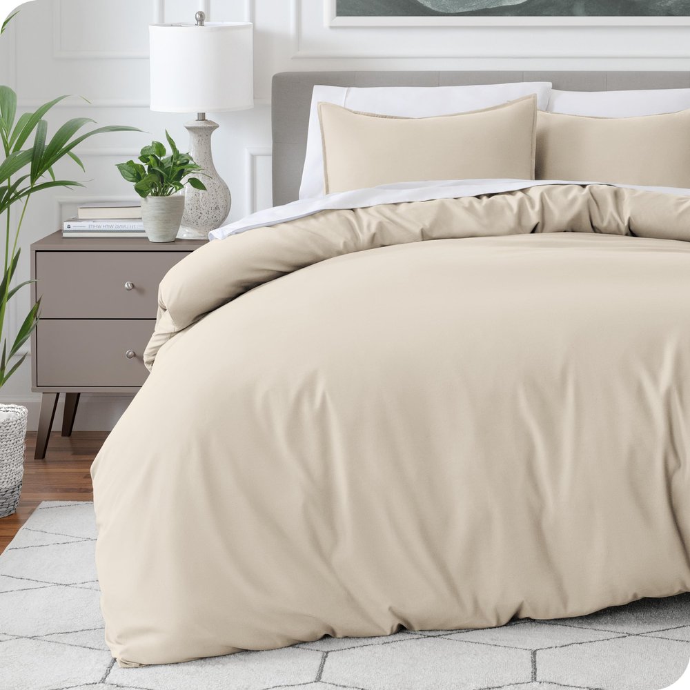 Bare Home Bedding Duvet Cover Queen Size - Premium 1800 Super Soft Collection - Lightweight, Cooling Duvet Cover - Soft Breathable Bedding (Queen, Sand)